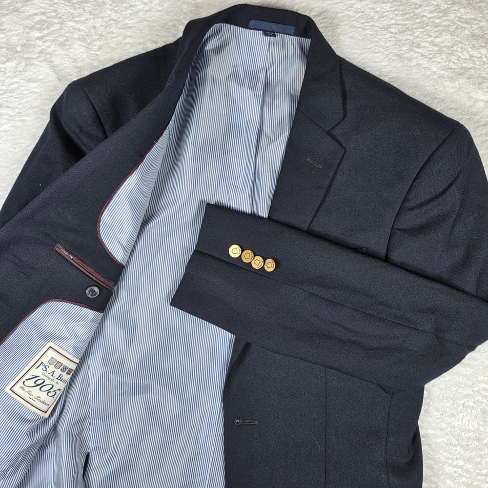 Jos. A. Bank 1905 Mens 36 Short Navy Wool Stretch Slim Fit Gold Button Blazer
